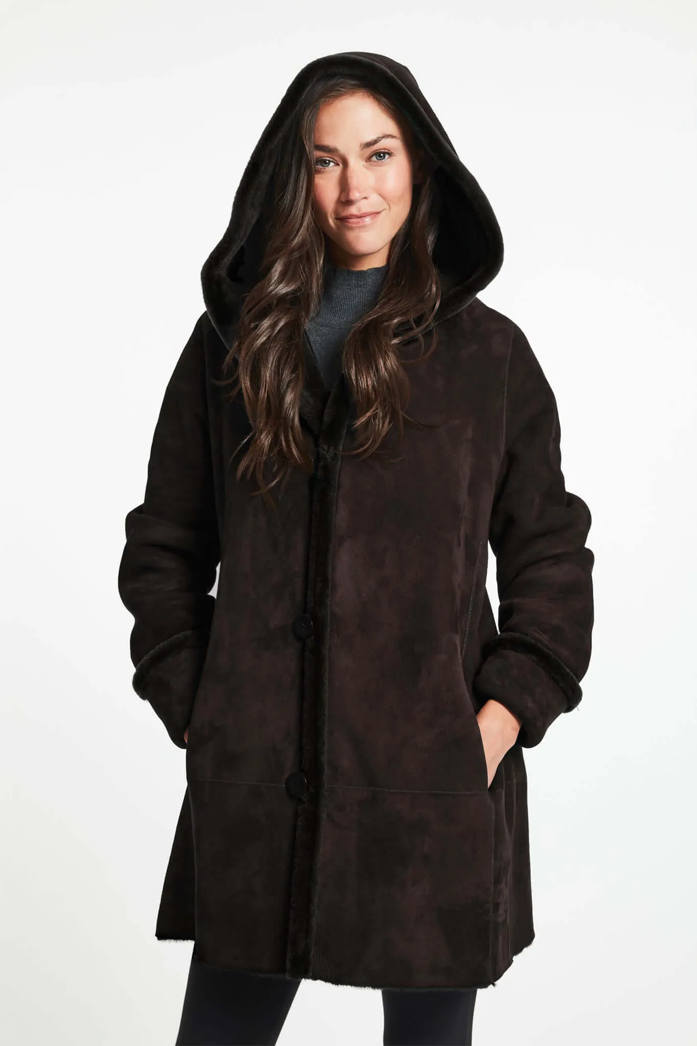 007 Reversible  hooded shearling topper