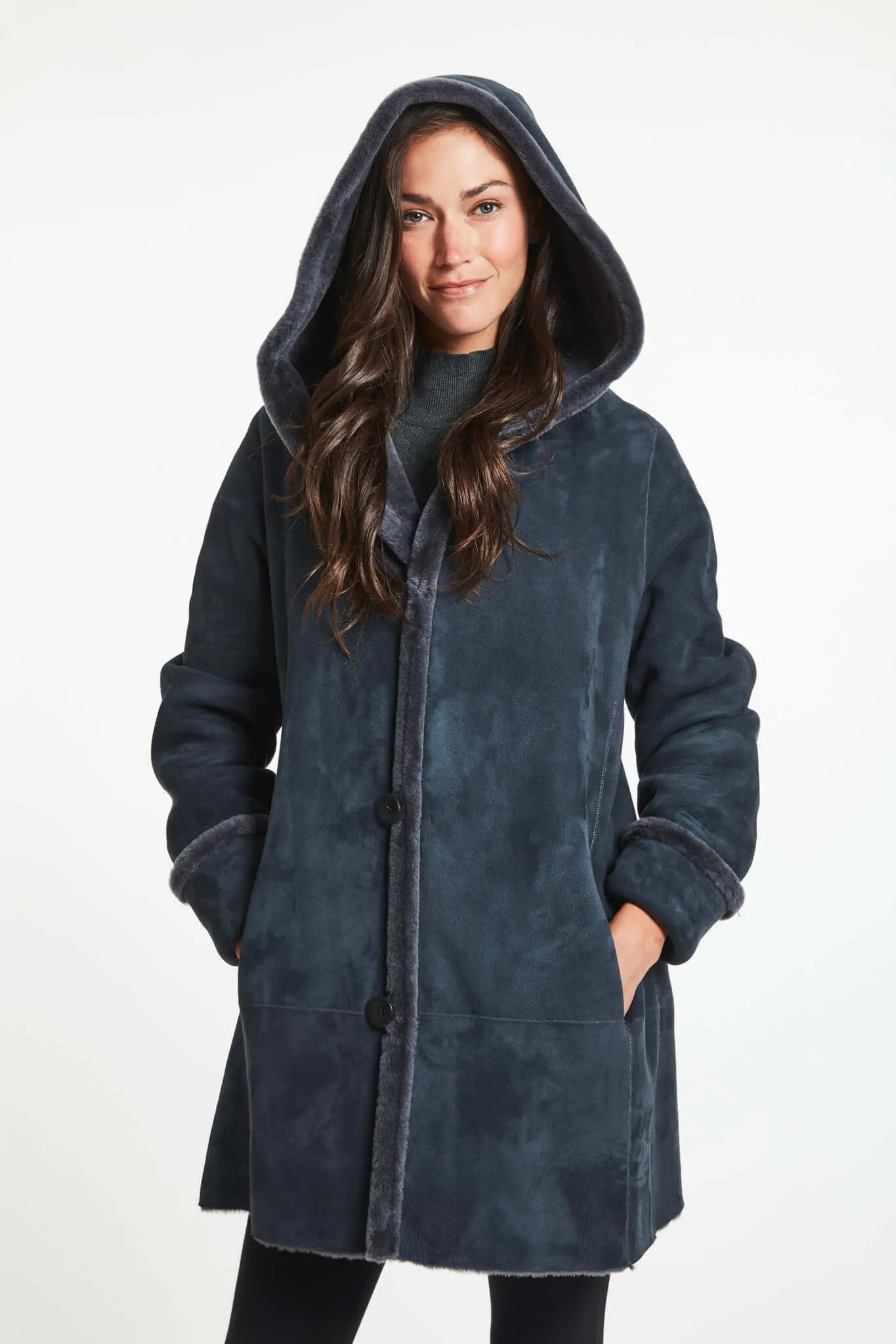 007 Reversible  hooded shearling topper