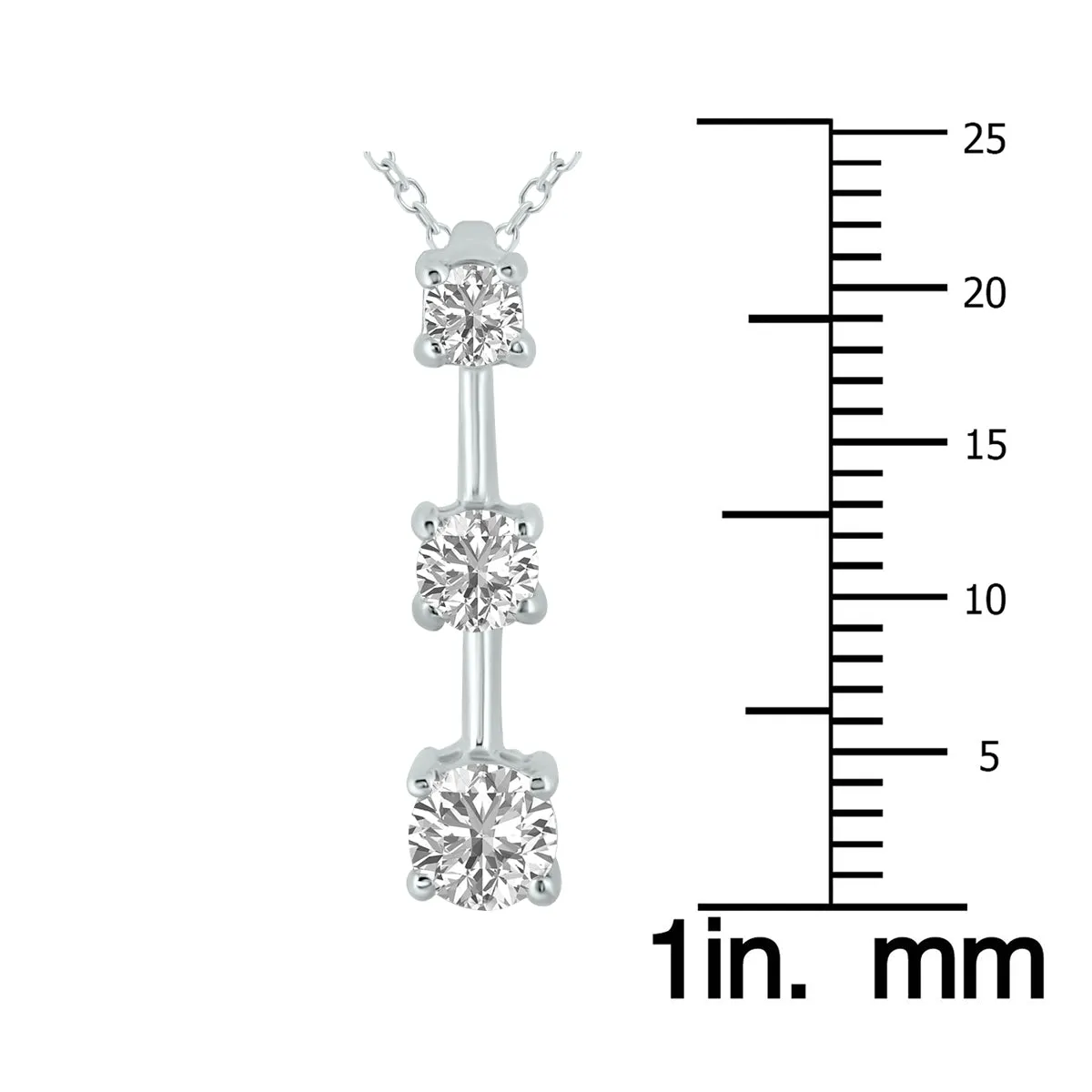 1 Ctw Three Stone Lab Grown Diamond Bar Pendant In 10K White Gold