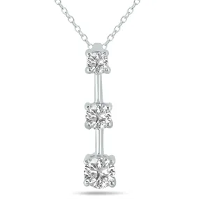 1 Ctw Three Stone Lab Grown Diamond Bar Pendant In 10K White Gold