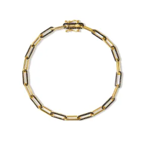 14KT Yellow Gold Black Diamond Paper Clip Link Bracelet