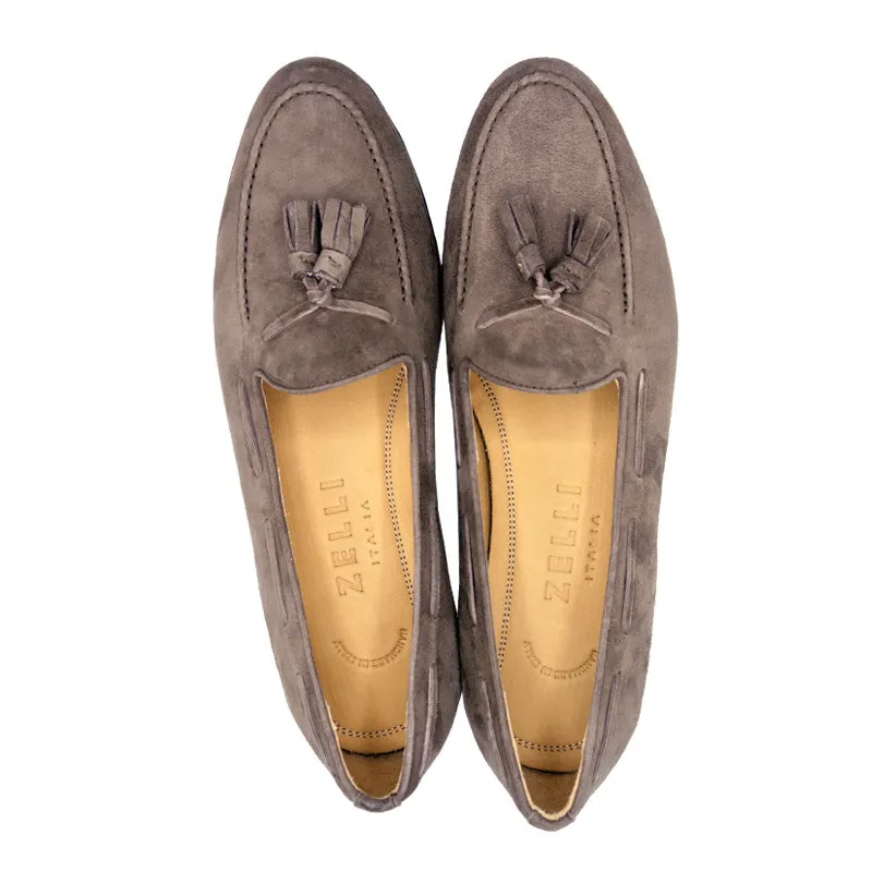 16-580-MOC NAPLES Italian Kid Suede Tassel Loafer, Mocha