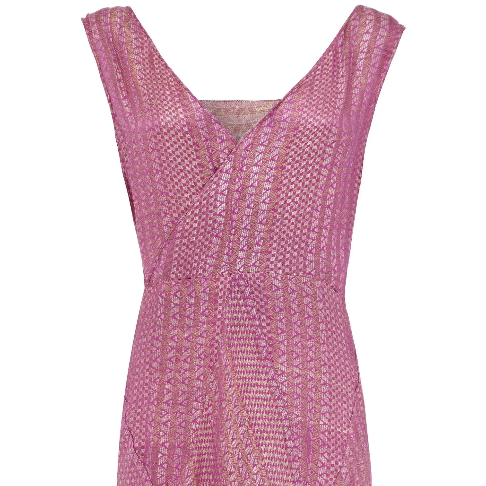 1920s Pink Full Length Lame Flapper Dress