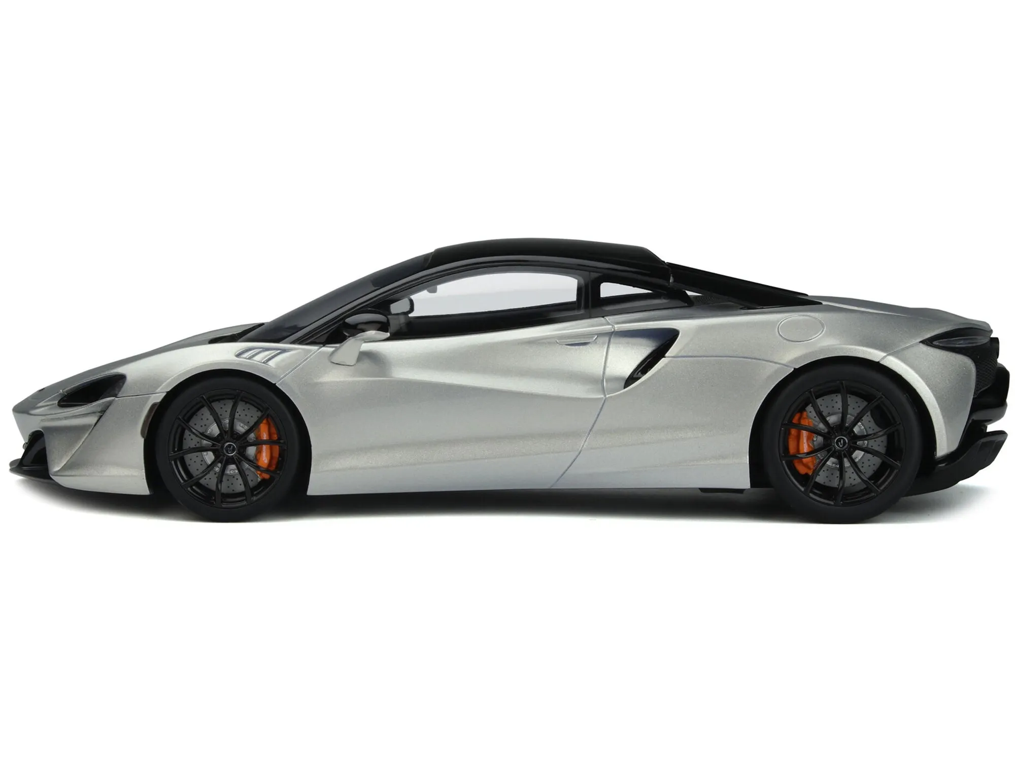 2021 McLaren Artura Silver Metallic with Black Top 1/18 Model Car by GT Spirit