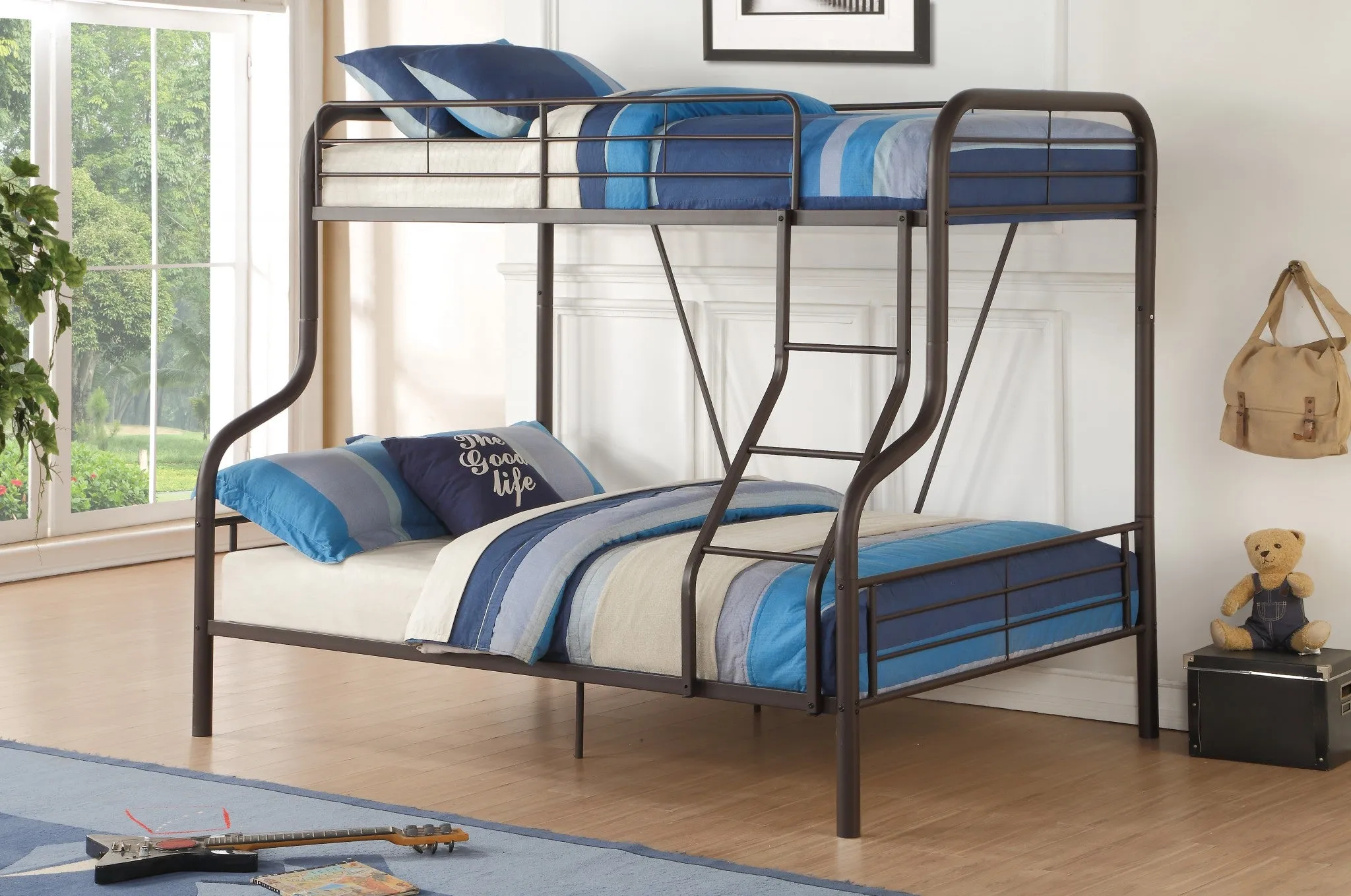 79 X 57 X 63 Twin Over Full Sandy Black Metal Tube Bunk Bed