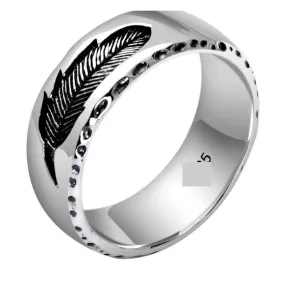 925 Silver Thai Punk Vintage Jewelry Rock Feather Ring for Men Women