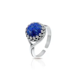 925 Sterling Silver Round Blue Lapis Lazuli 10mm Ring