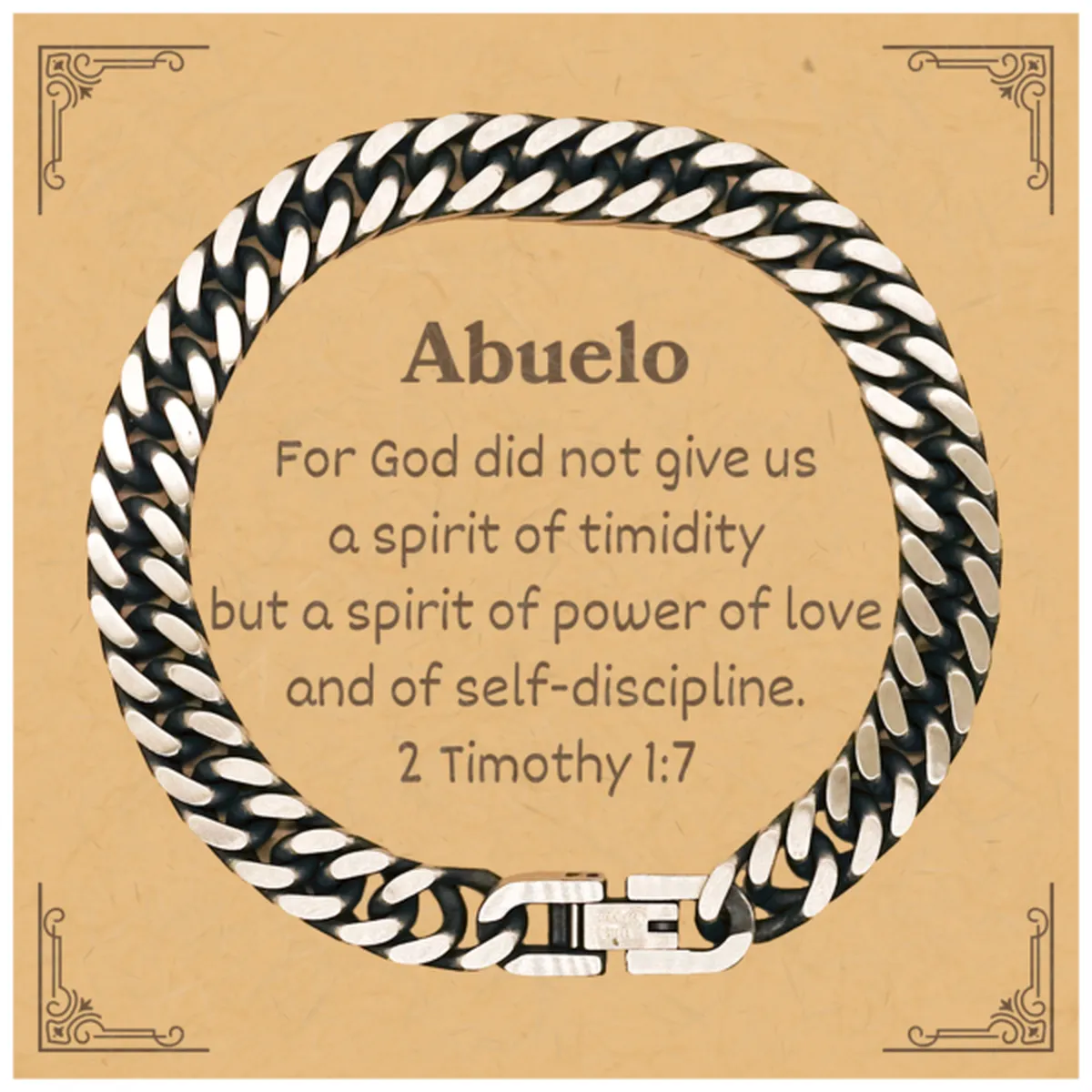 Abuelo Cuban Link Chain Bracelet - Power, Love, Strength for Grandfathers Birthday Gift, Inspirational Jewelry for Men, Confidence and Hope for Fathers Day and Christmas, Unique Engraved Bracelet for Veterans Day