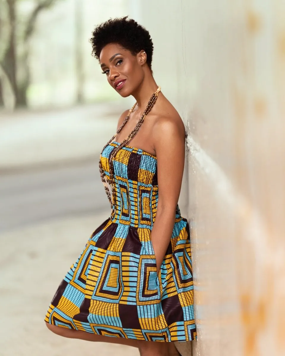 African Dress In Blue Kente