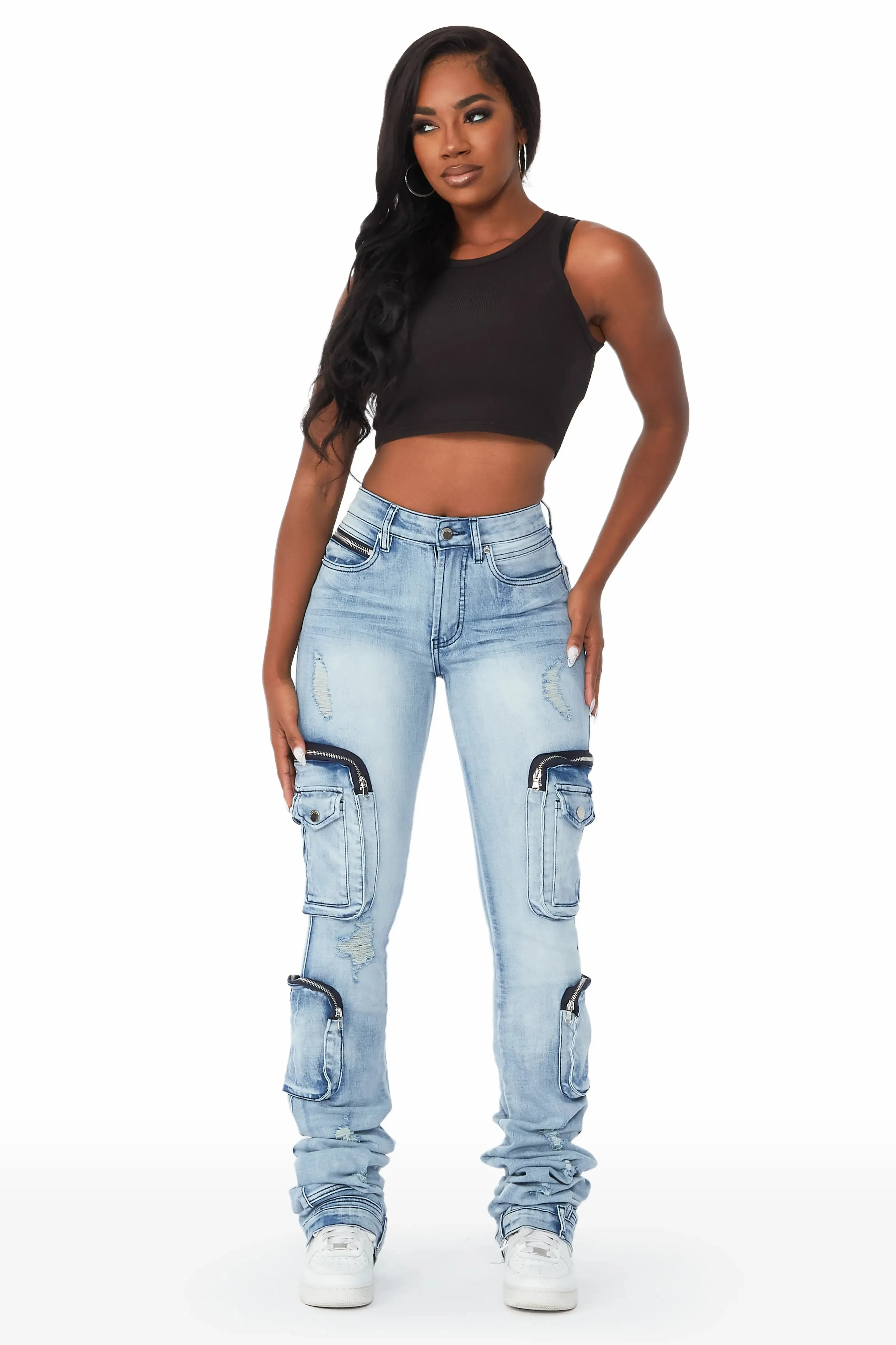 Alisson Light Wash Cargo Super Stacked Jean