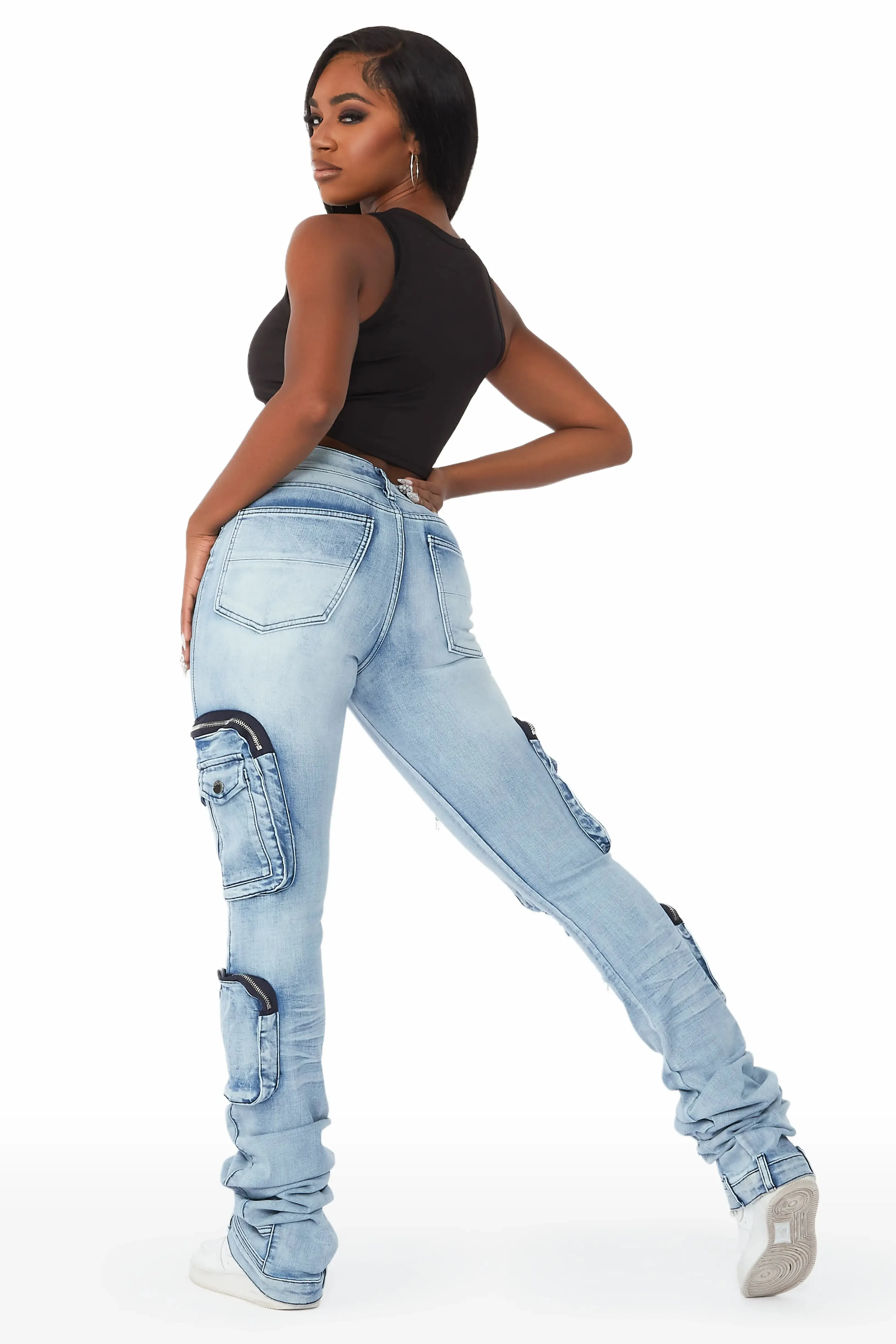 Alisson Light Wash Cargo Super Stacked Jean