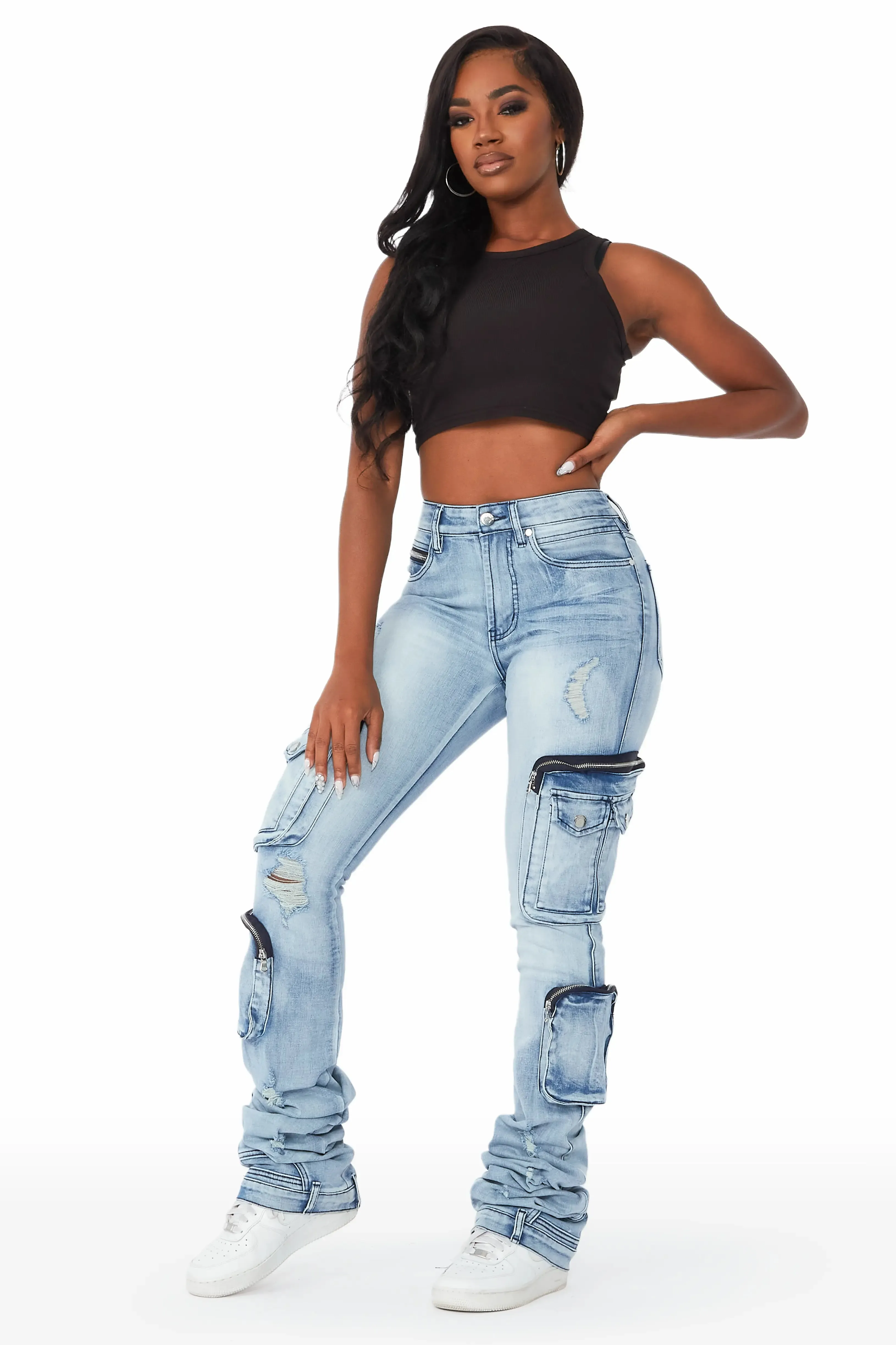 Alisson Light Wash Cargo Super Stacked Jean