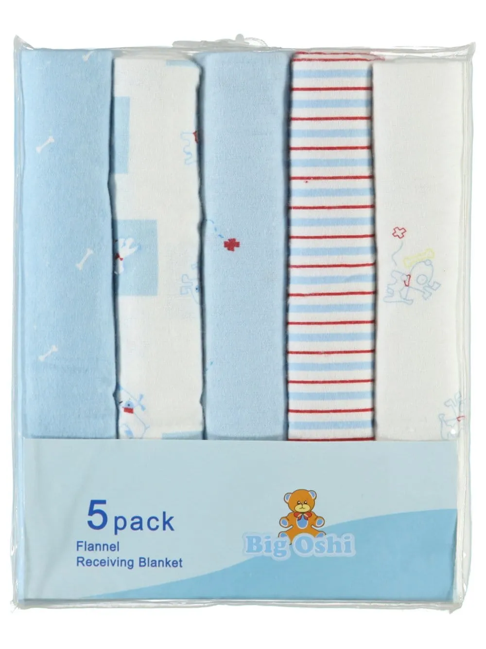 BABY TIME  Big Oshi Flannel Receiving Blanket 5pk: blanket is soft cotton flannel, Size: 30" x 30" - PLK-965