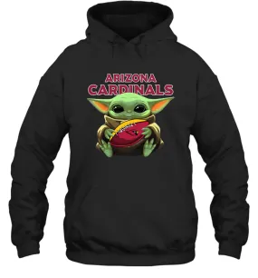 Baby Yoda Loves The Arizona Cardinals Star Wars Baby Yoda Hugs Cardinals NFL Adult Hoodie Sweatshirt