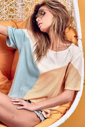 BiBi Round Neck Color Block Short Sleeve T-Shirt