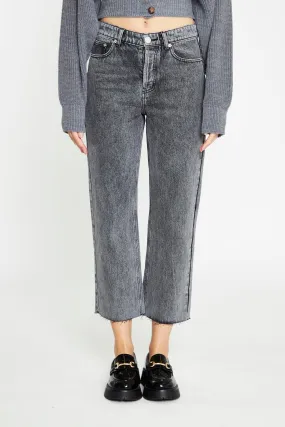 Black Acid-Wash Straight Leg Jeans