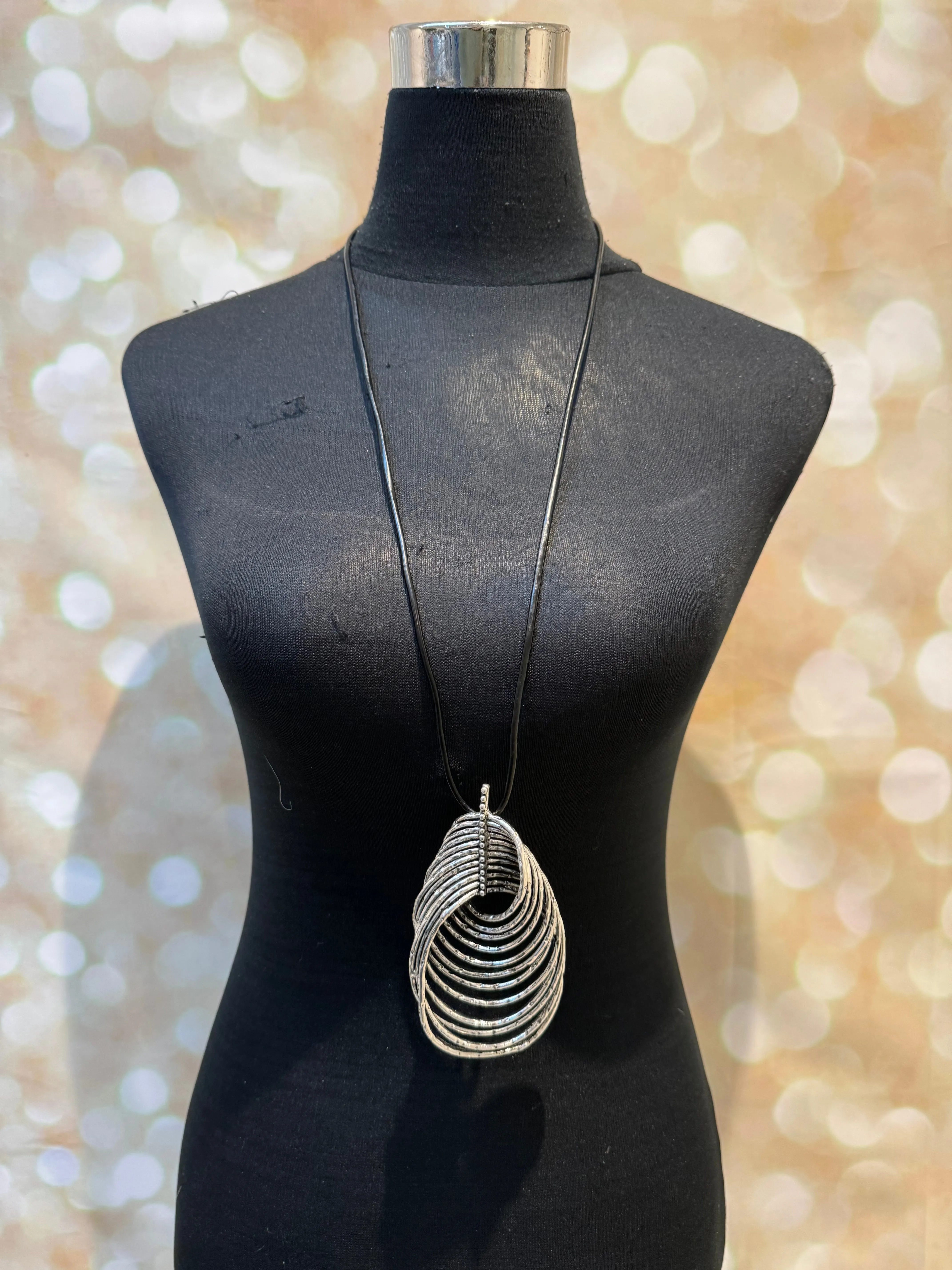 Black corded pendant necklace