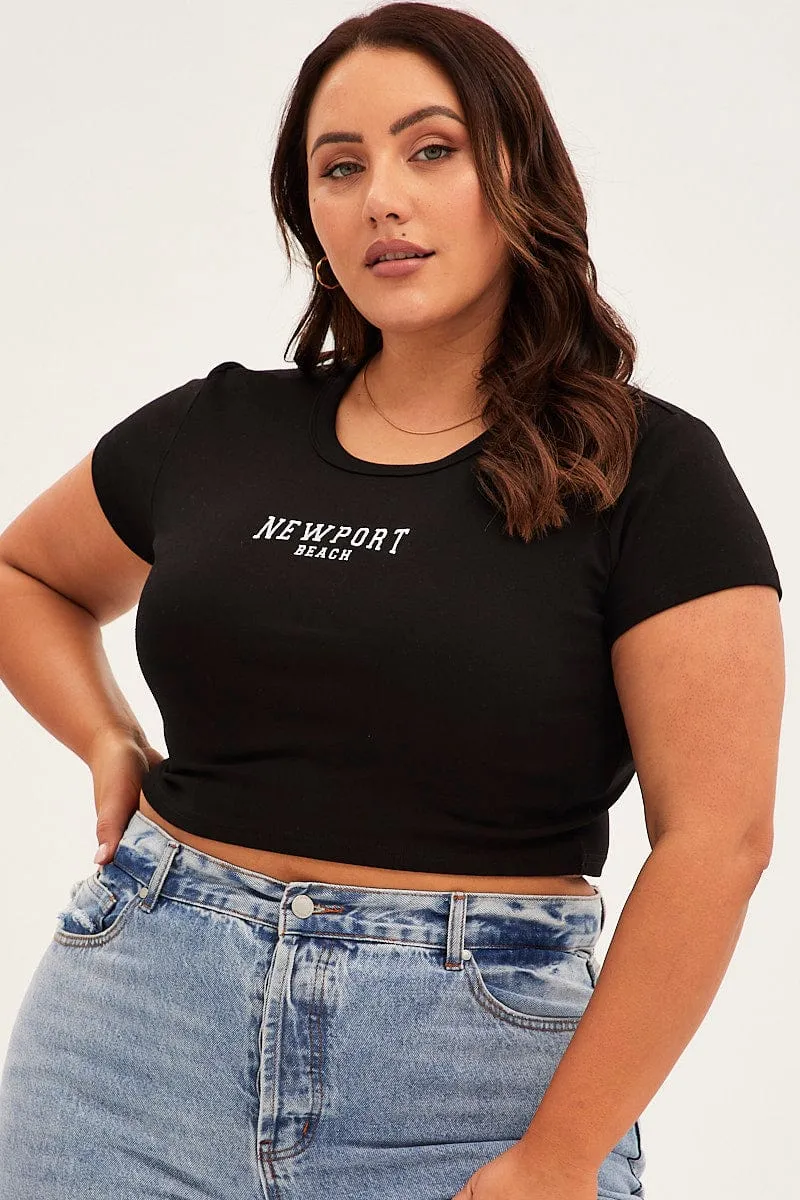 Black Crew Neck Short Sleeve Crop T-shirt