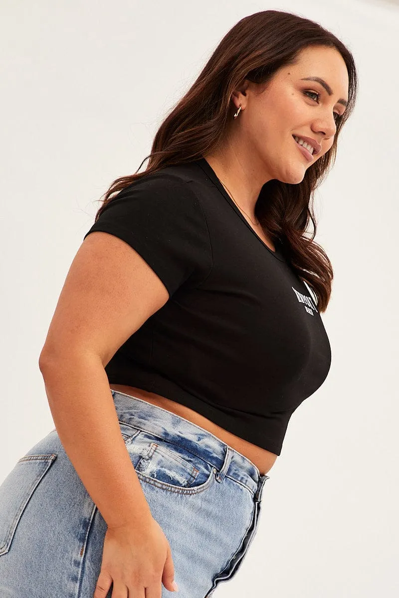 Black Crew Neck Short Sleeve Crop T-shirt