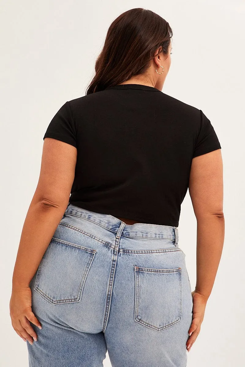 Black Crew Neck Short Sleeve Crop T-shirt