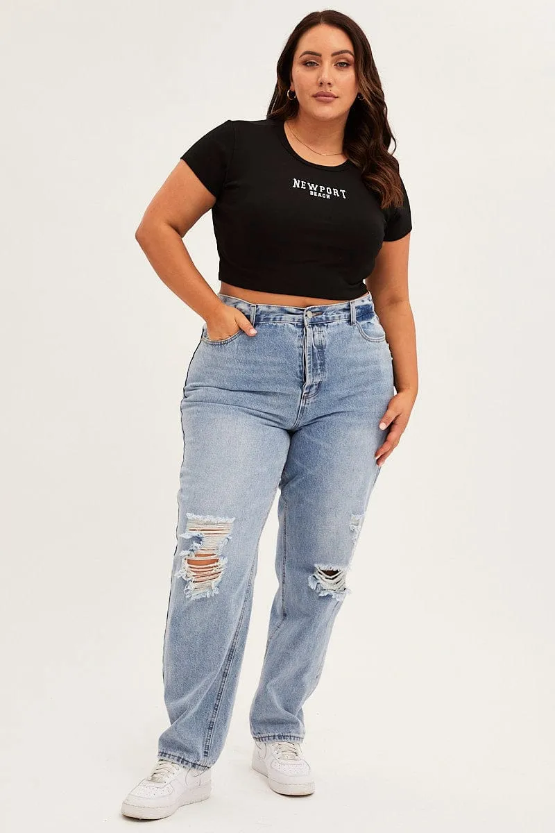 Black Crew Neck Short Sleeve Crop T-shirt