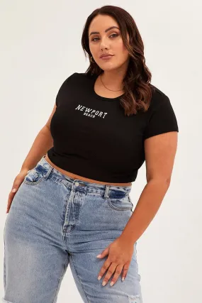 Black Crew Neck Short Sleeve Crop T-shirt