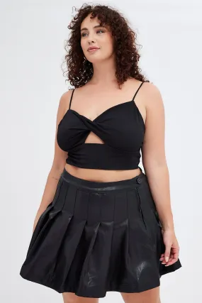 Black Crop Top Twist Front Jersey Shoestring Strap