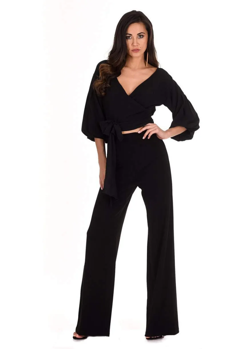 Black Flared High Waisted Trousers