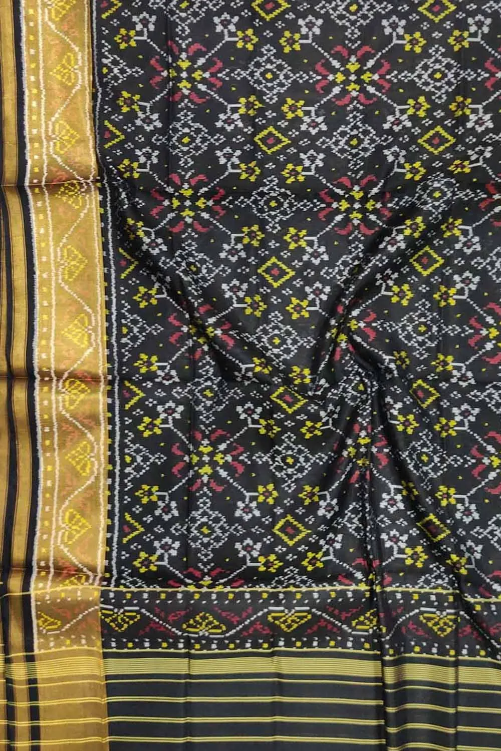 Black Handloom Single Ikat Patola Pure Silk Dupatta