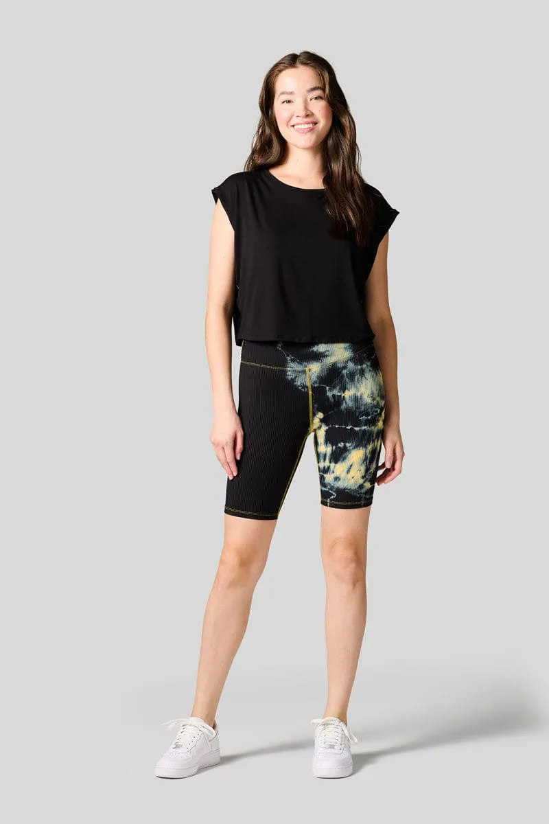 Brinkley Bike Shorts - Signature Tie-Dye in Banana   Black