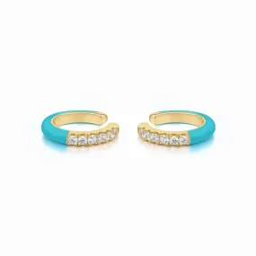 Cardea | Morel Single Earcuff | 925 Silver | Turquoise Enamel & White CZ | 14K Gold Plated