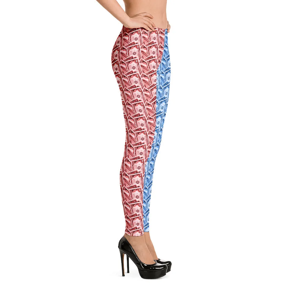 Cash Money Pattern Leggings USA Colors With One Hundred Dollar Bills from HeroicU