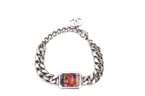 Chanel Light Gold Cuban Link Bracelet Colorful Square, with Box