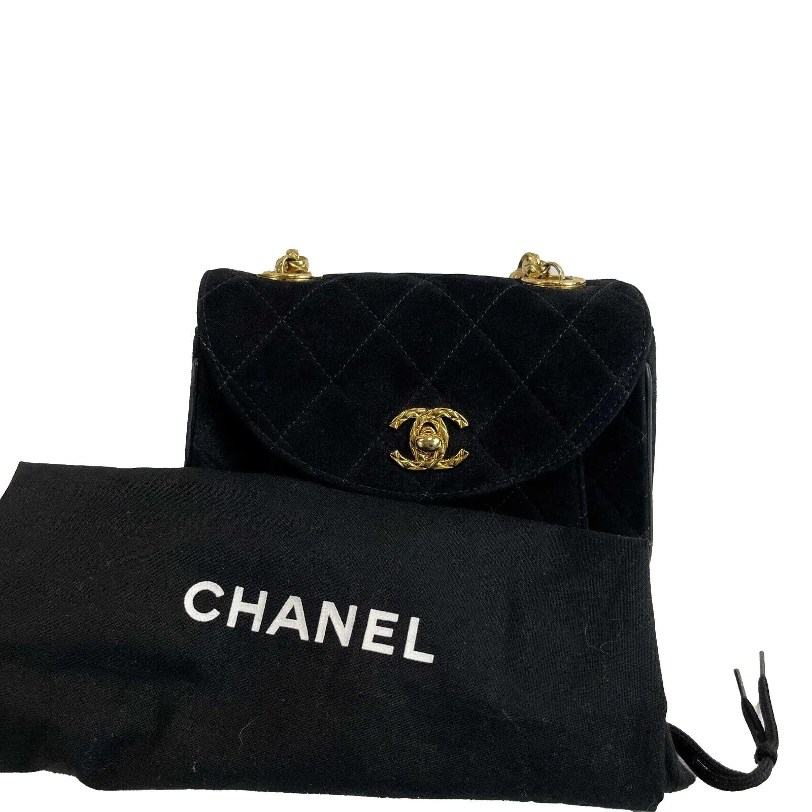 CHANEL - Vintage Round Flap Small Black Suede CC Crossbody