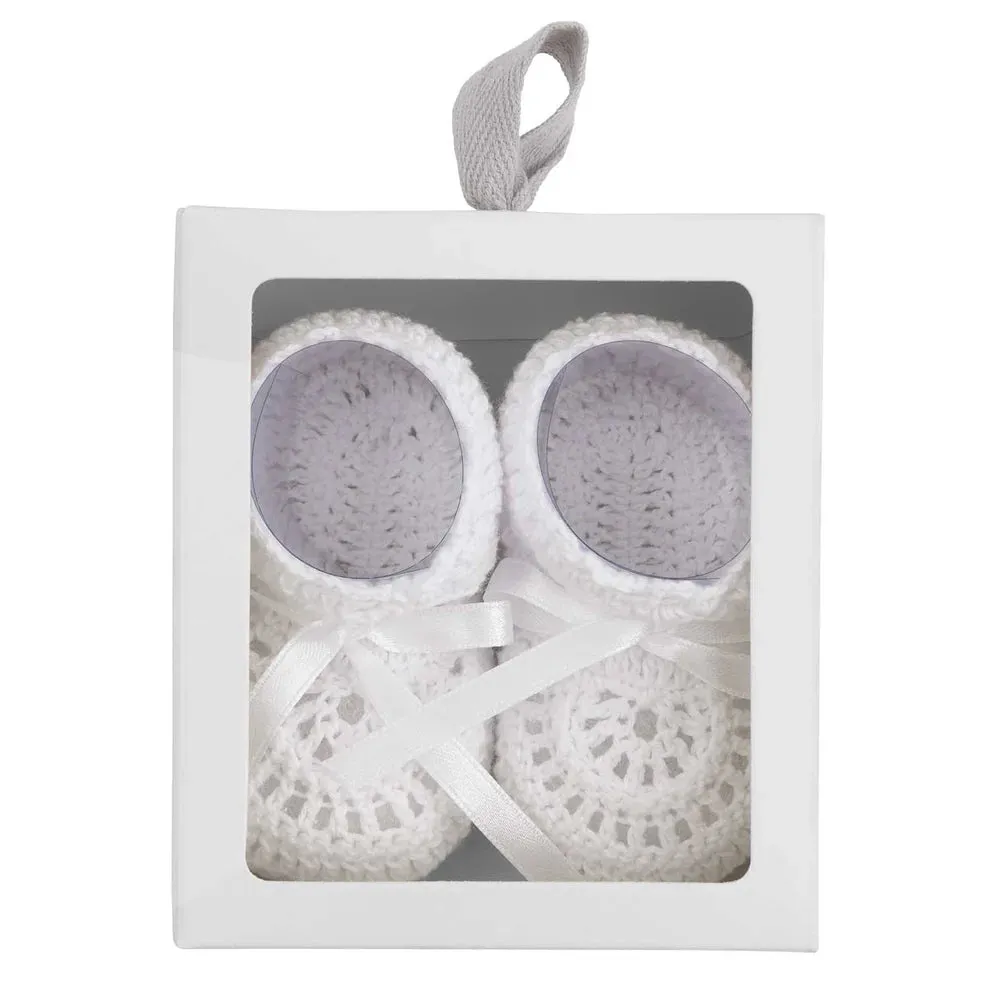 Christening Hand Crocheted White Baby Booties