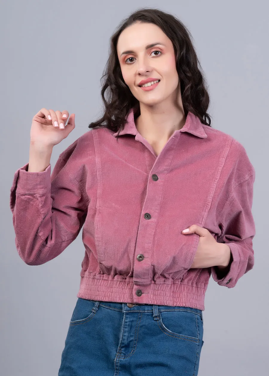 Corduroy Pink Cropped Jacket For Women