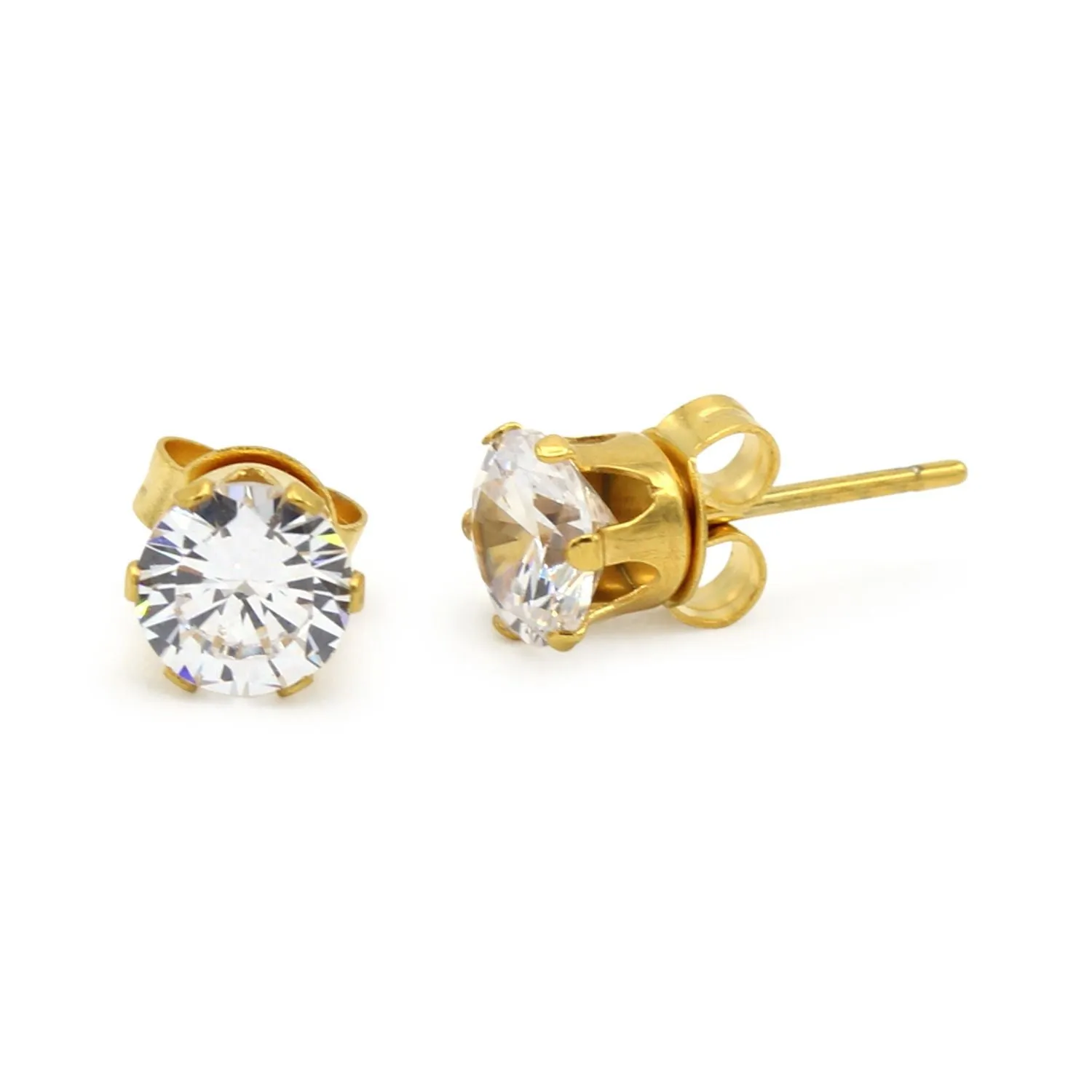 Cubic Zirconia Round 14K Gold Filled Stud Earrings Stainless Steel Ear Piercing Jewelry Men Women