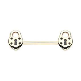 Dainty Heart Lock Nipple Barbell Ring in Gold