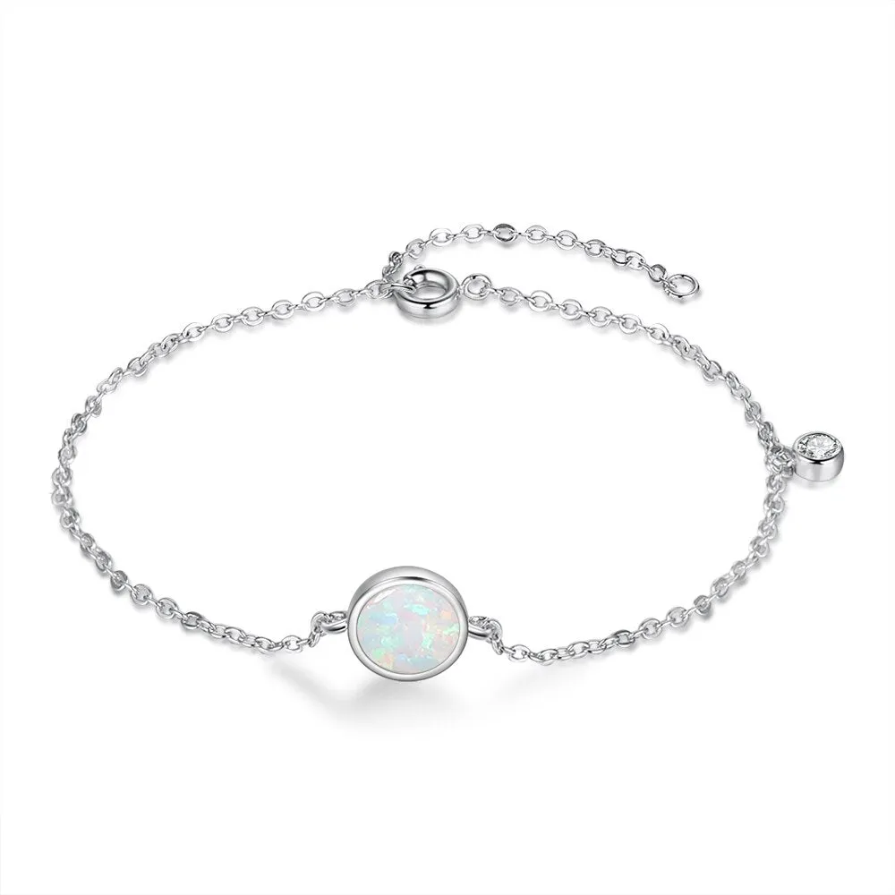 Designer Silver Color Round White Opal Bracelet