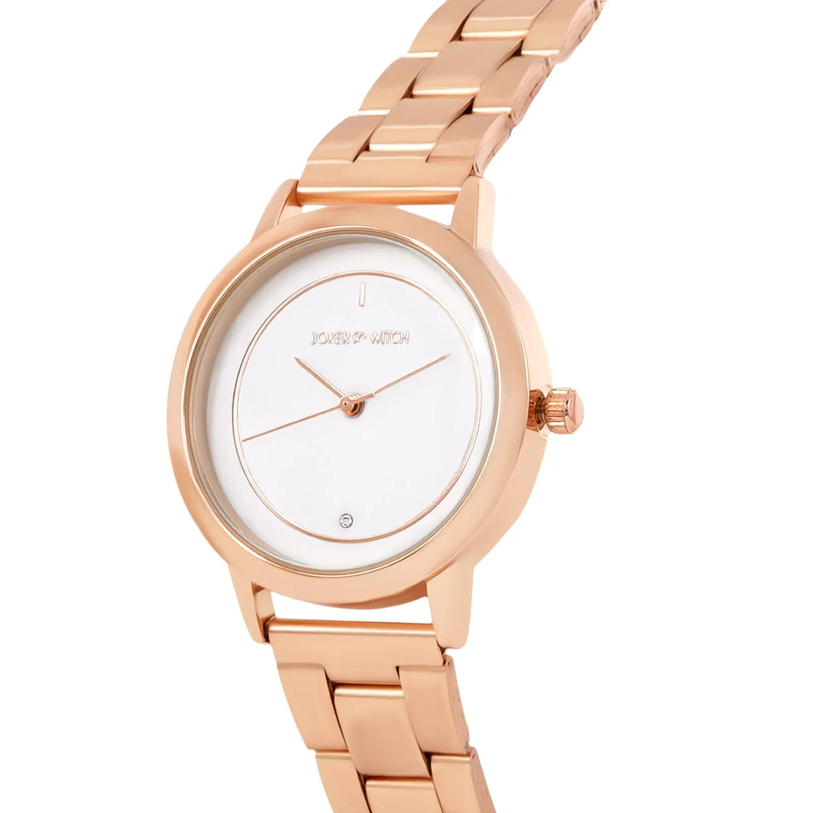 Eclipse White Dial Rosegold Metallic Strap Watch