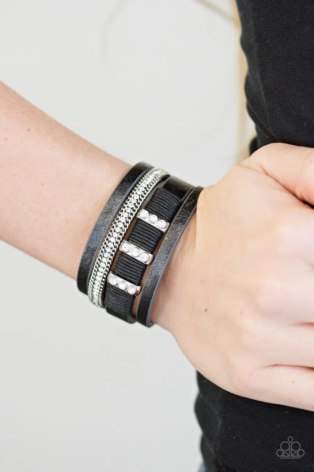 Fame Night Black Leather Bracelet - Paparazzi Accessories