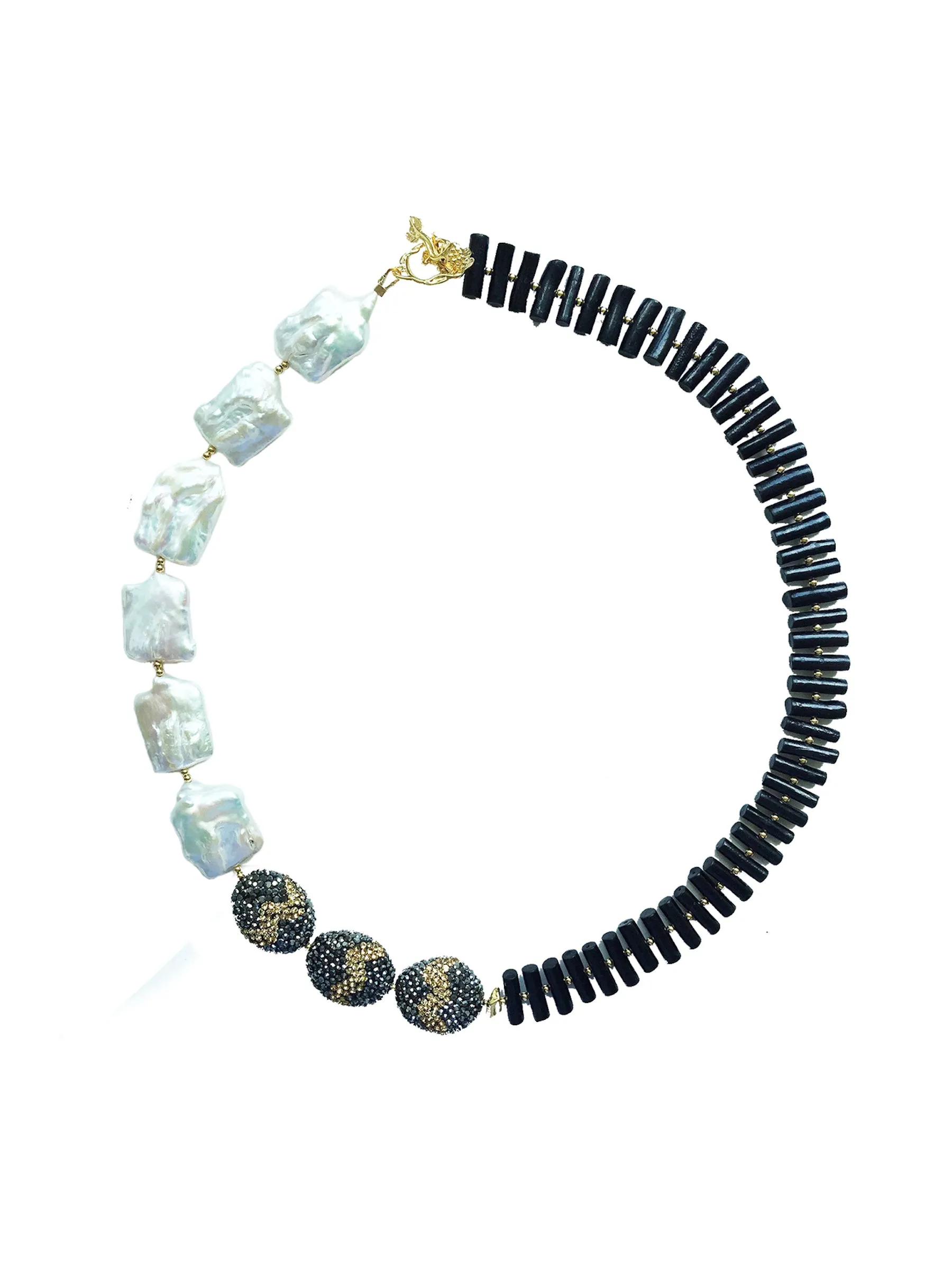 Freshwater Pearls with Black Coral Statement Necklace MN006