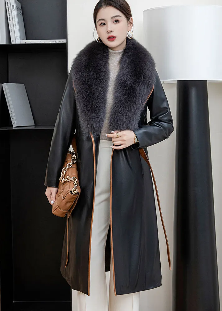 Fur Collar Genuine Leather Down Coat