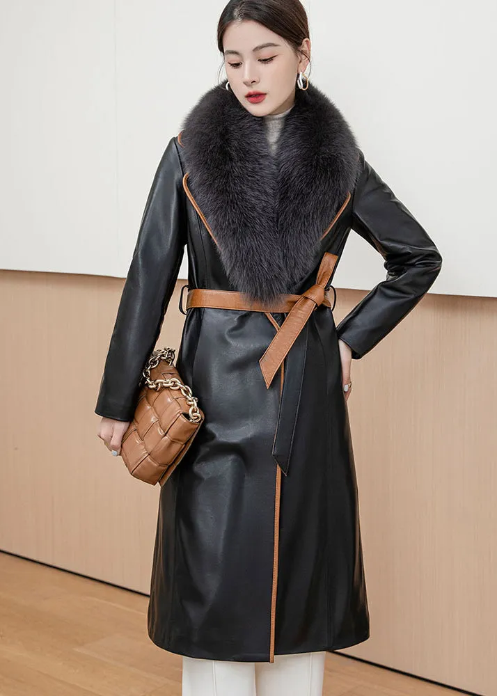 Fur Collar Genuine Leather Down Coat