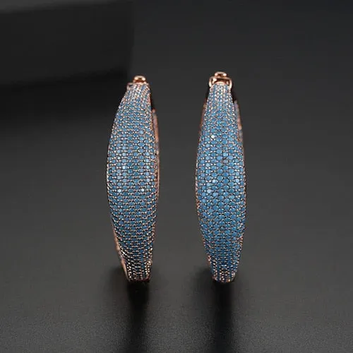 FXLRY new Retro pop Europe and the United States rose gold micro inlaid zircon exaggerated Blue zircon earrings Bridal Wedding J