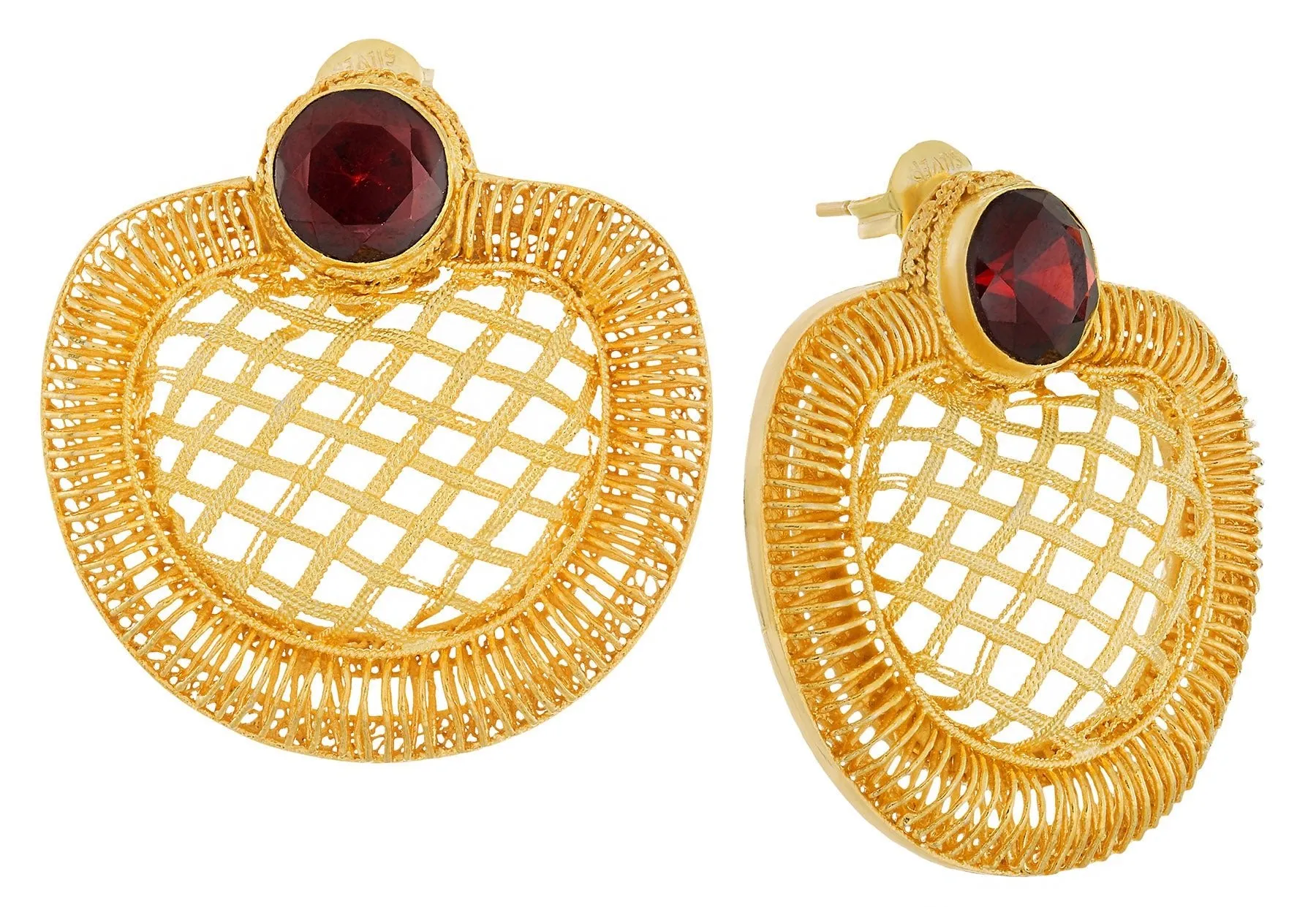 Golden Web Garnet Earrings