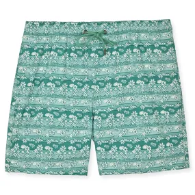 Green Batik Floral Swim Trunk