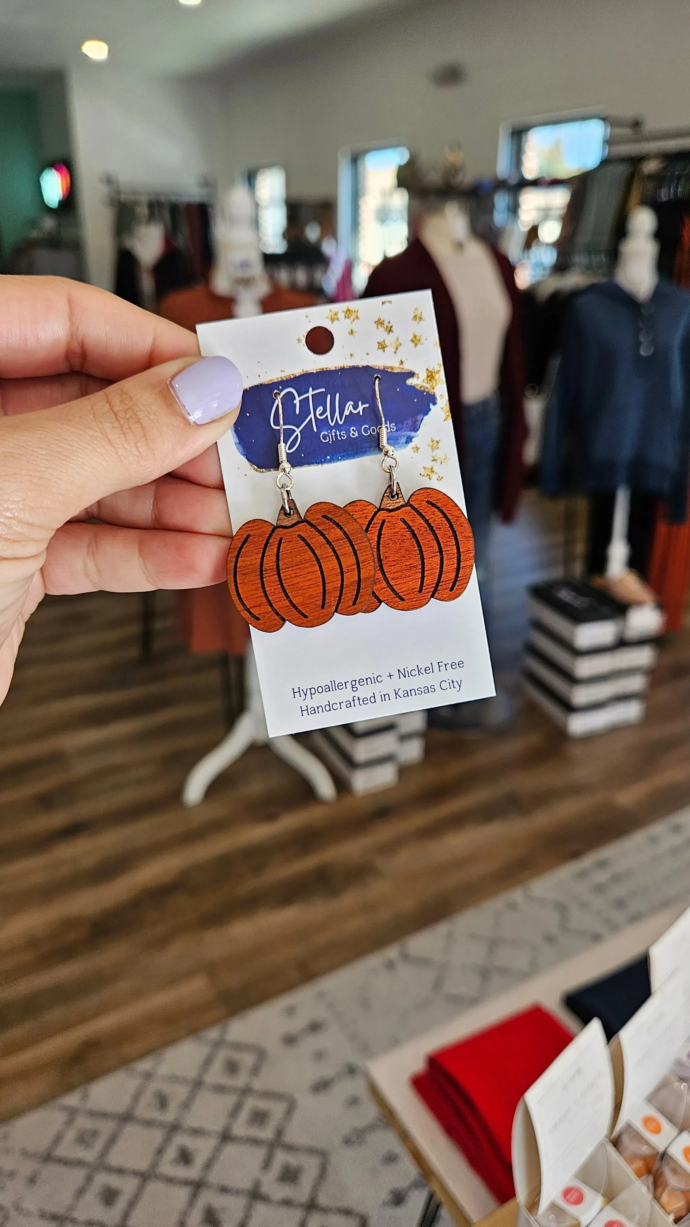 Hand-Painted Wood Pumpkin Earrings