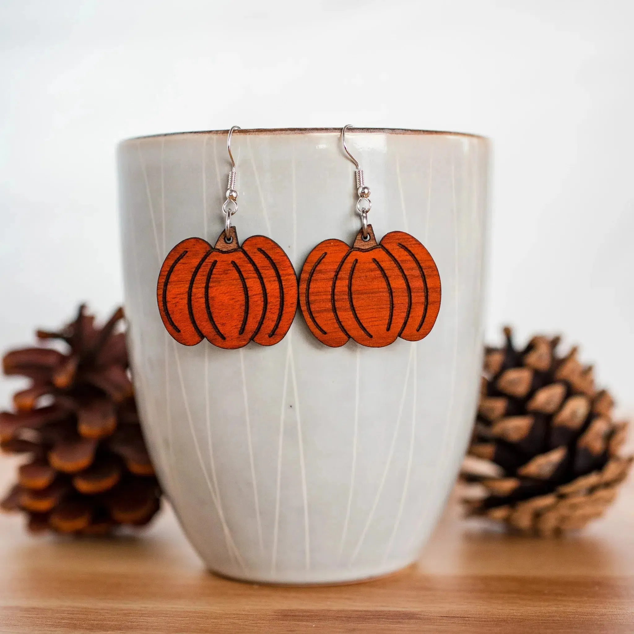 Hand-Painted Wood Pumpkin Earrings