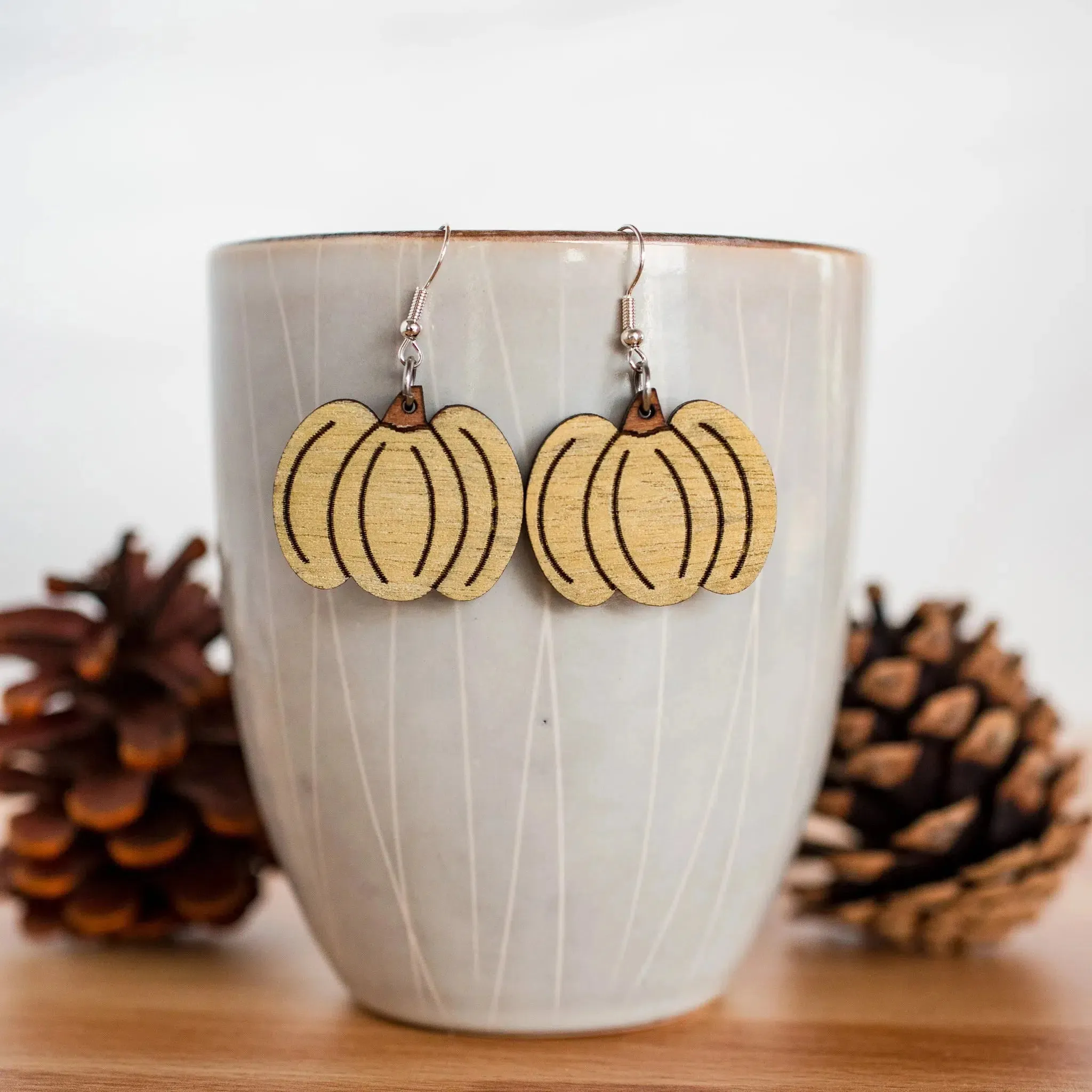 Hand-Painted Wood Pumpkin Earrings